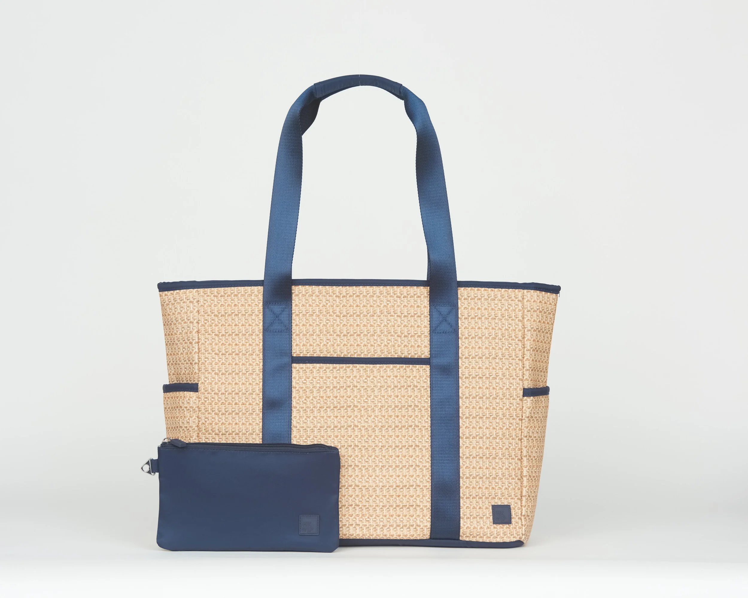 THE XL COASTAL RAFFIA TOTE W/ RFID POUCH - DEEP BLUE — IHKWIP